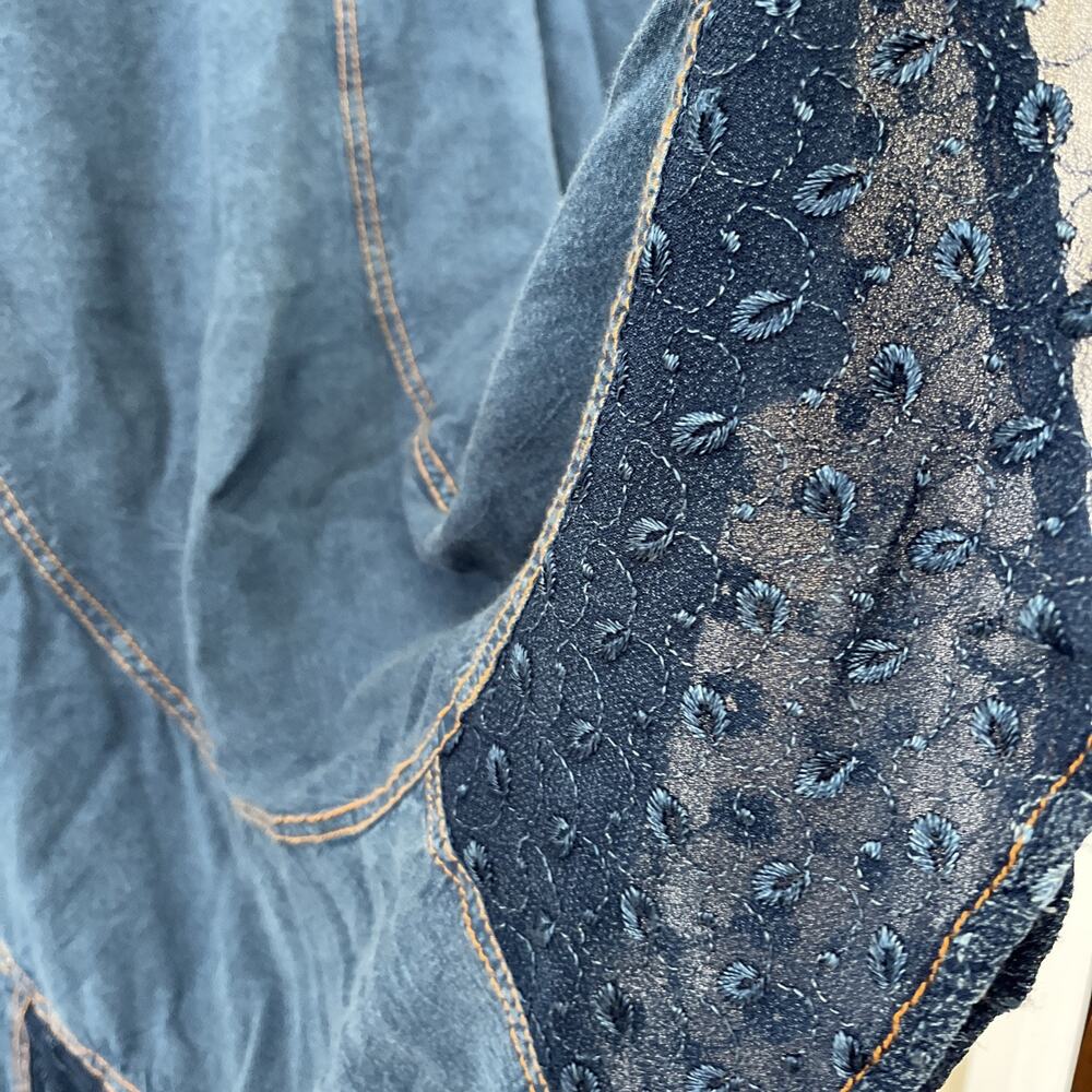 Sacred Threads Hippie Boho Blue Demmin Like Lace Hem Skirt Rayon SZ SM - Picture 5 of 8